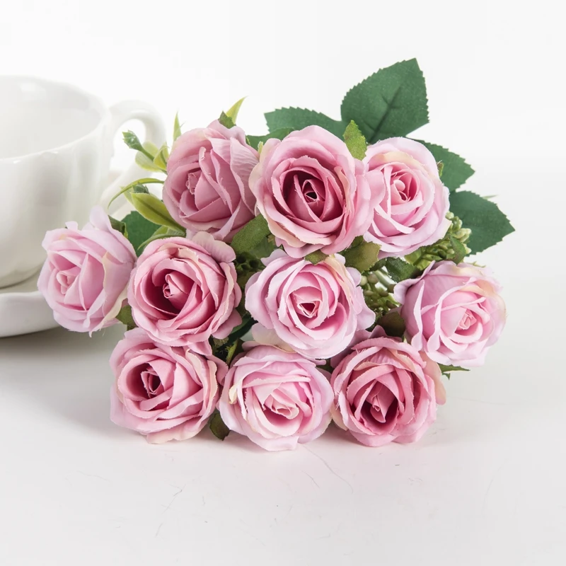 10 Köpfe künstliche Blumen Scrapbooking Seidenrosen Weihnachten Hochzeit Party Blumenstrauß Haushaltsprodukte Vasen für Heimdekoration