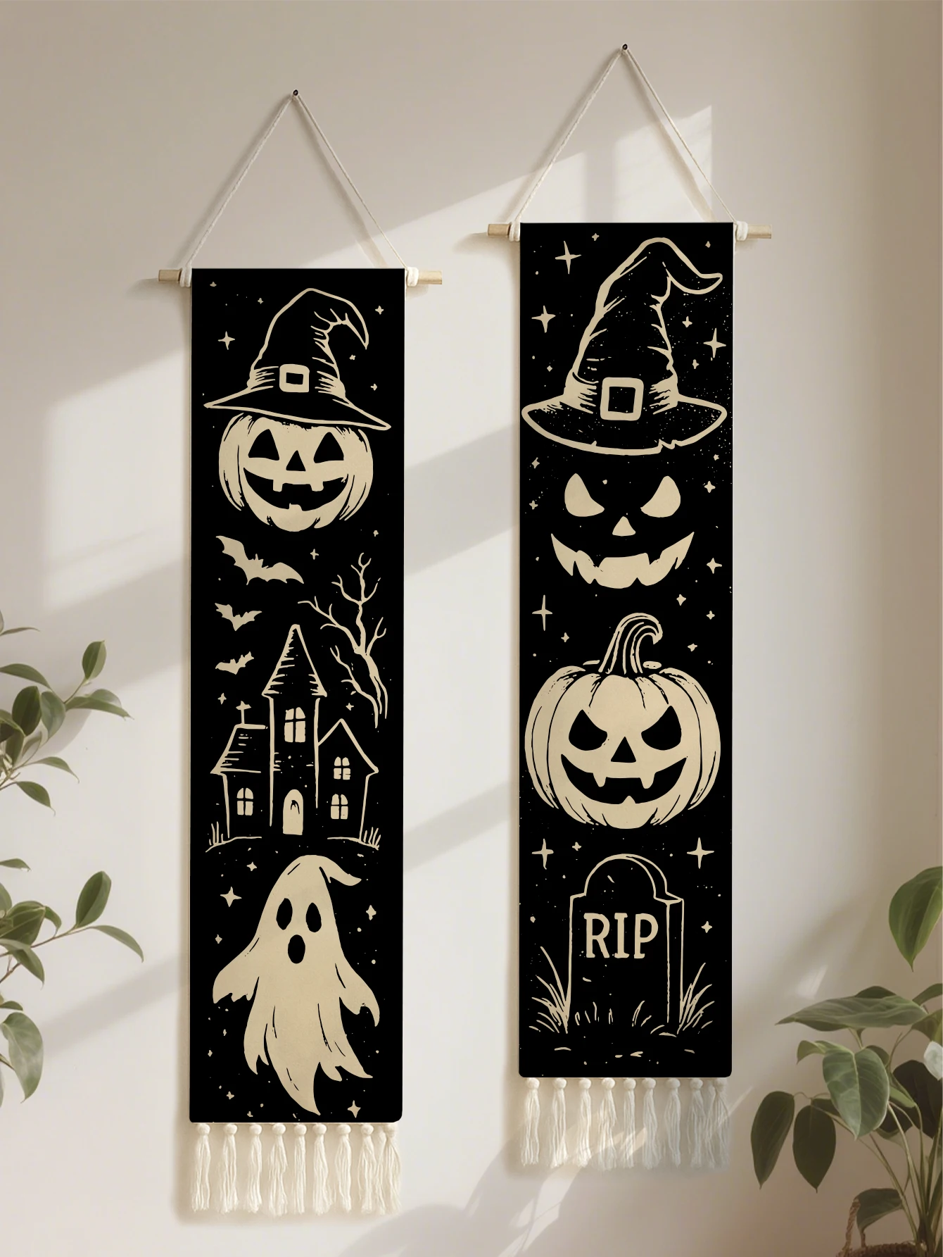 1pc Halloween Wall Hanging Tapestry Gothic Pumpkin, Ghost, Bat, Skeleton & Witch Patterns Festive Wall Decor for Home Party Gift