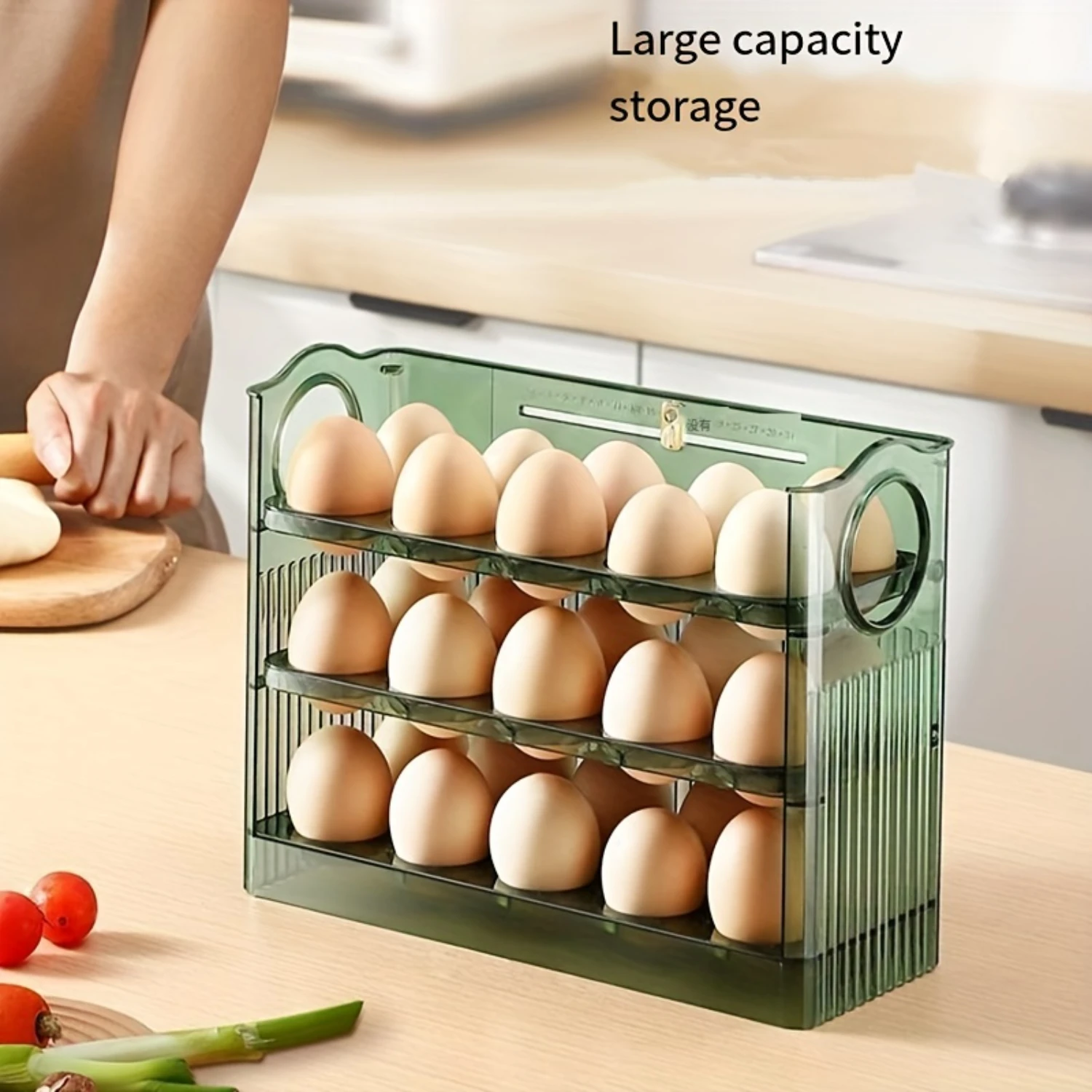 

1pc Reversible Egg Box - Automatic, Space-Saving, Fresh-Keeping Refrigerator Side Door Rack with PP and Special Tray Design -