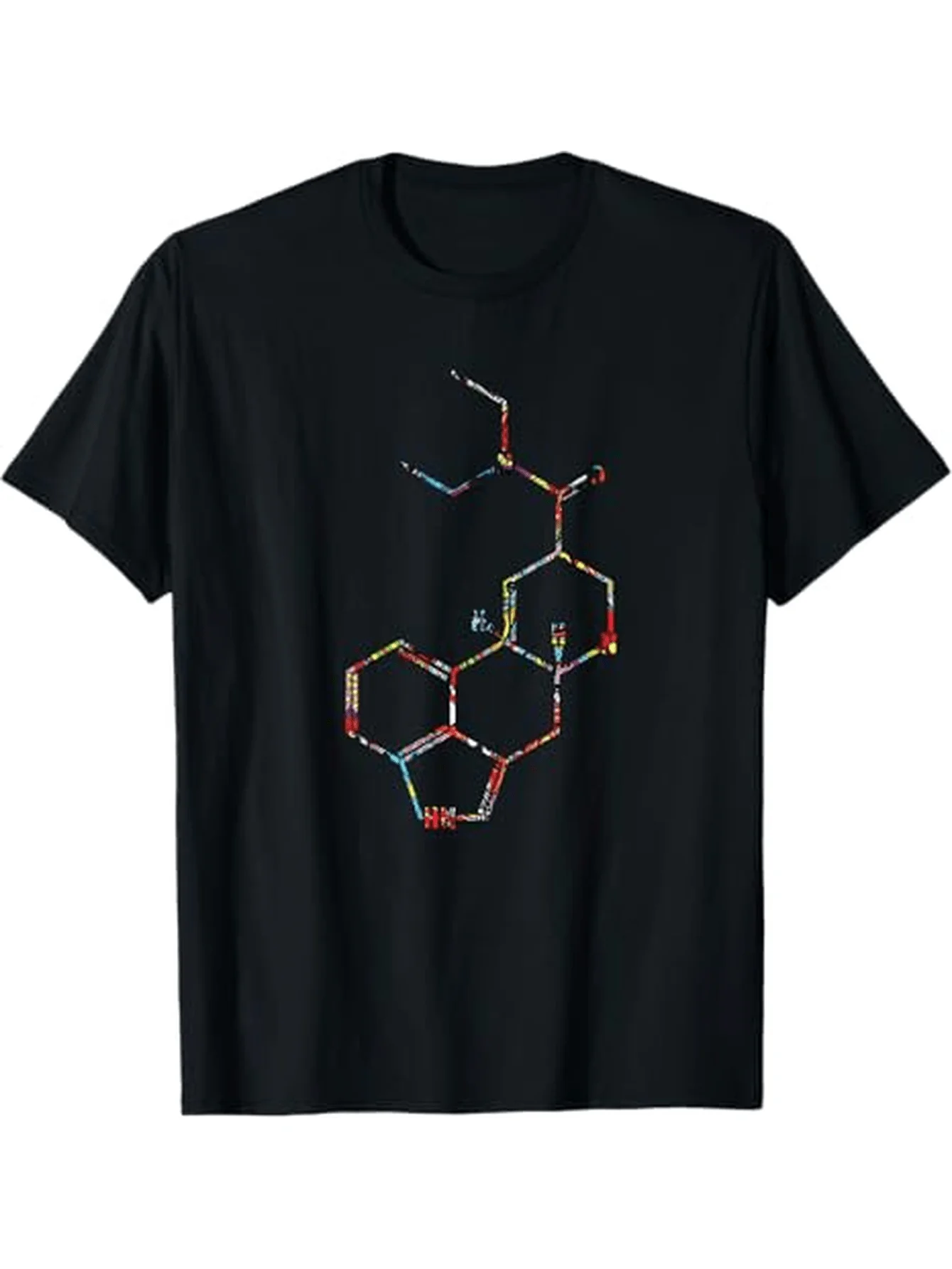 Men's LSD T-Shirt, Featuring an LS Molecule Pattern, Material. This Vibrant Patterned T-Shirt Features LS And MT Prints And Is Designed with a Breathable Round Neck And Short Sleeves