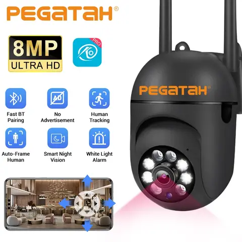 페가타 8MP 와이파이 카메라 컬러 야간 감시 IP 실외 휴머노이드 추적 4.0배 줌 홈 광고 없는 앱 조명 알람 CCTV 카메라