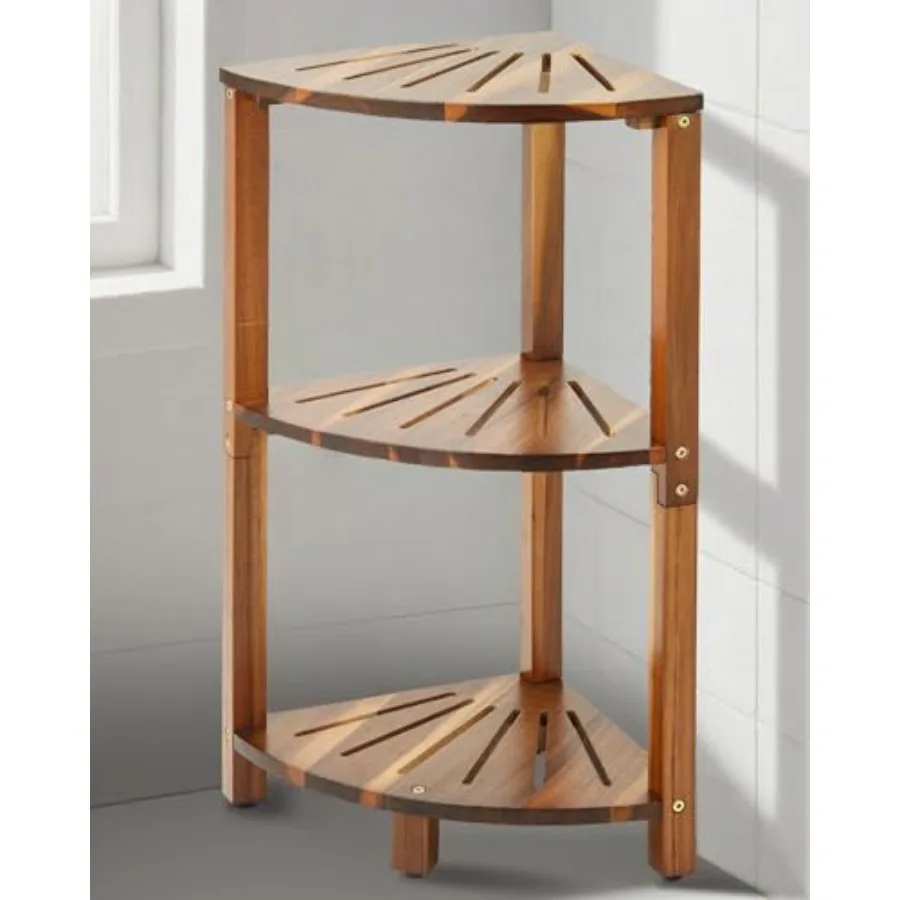 

Corner Shower Caddy Standing 3-Tier Bathroom Shower Shelf for Inside Shower Natural Acacia Wood Organizer Storage for Bedroom L