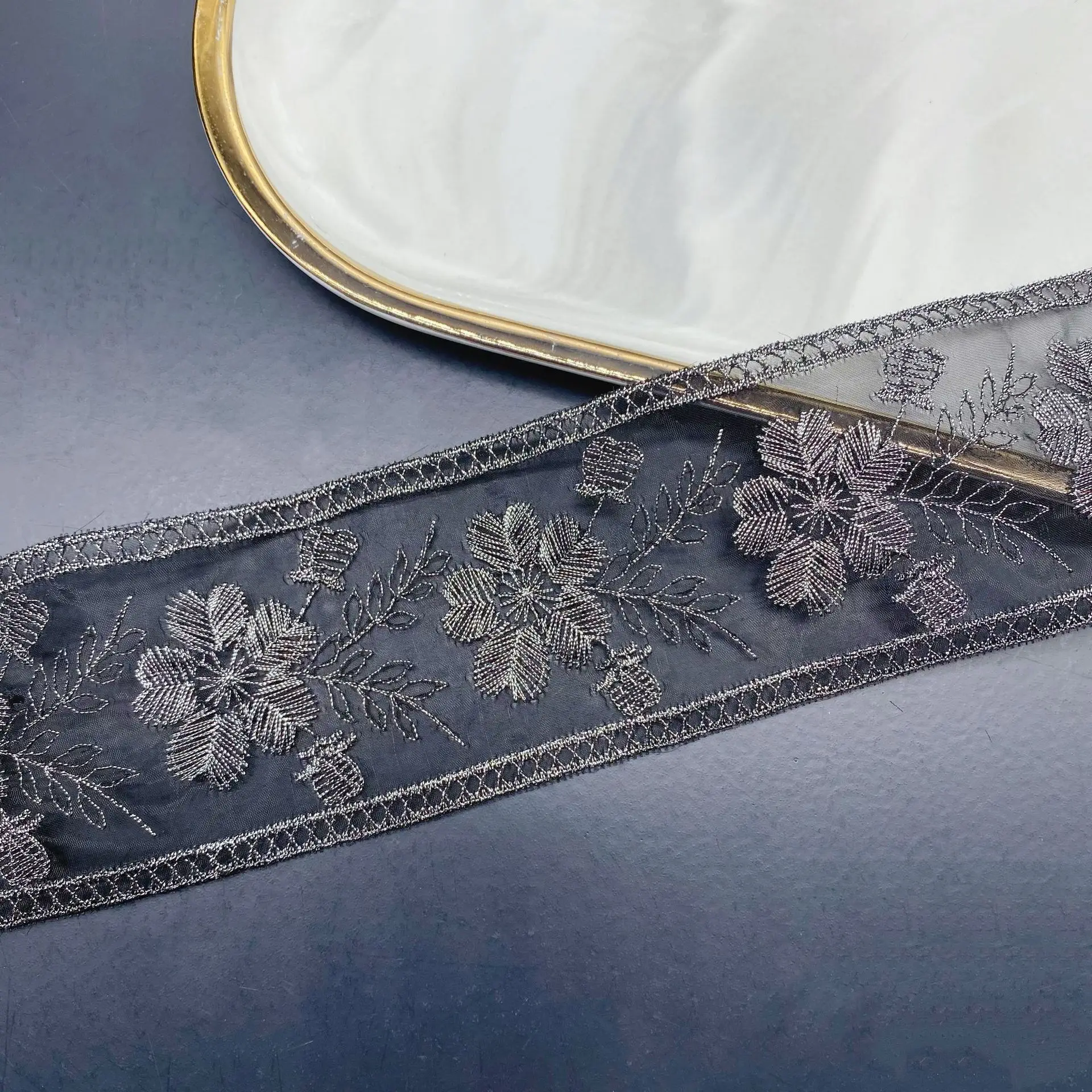 5Yards Embroidered Bilateral Silver Gold Thread Mesh Flower Spot Lace Fabric DIY Lolita Children's Clothing Sewing Accessories