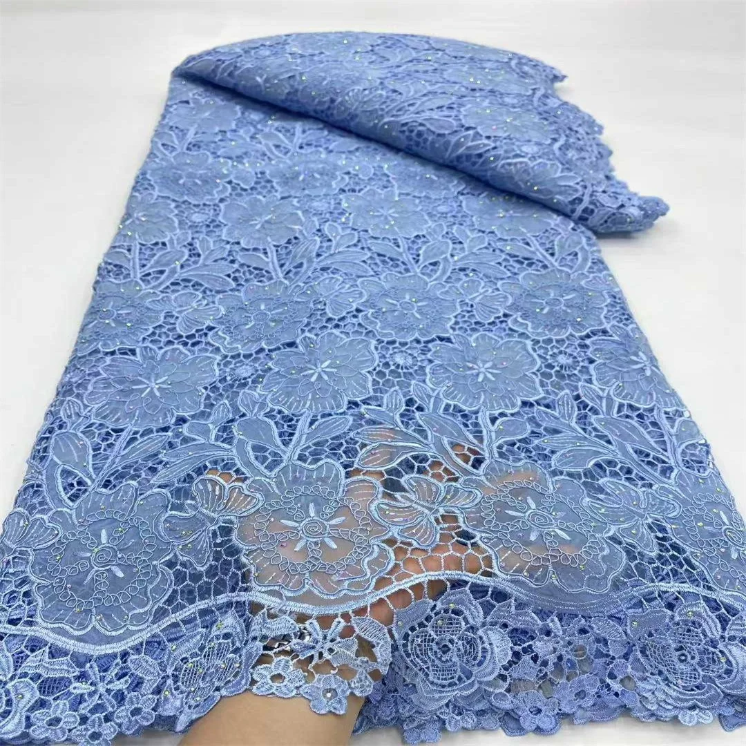 Haftowana organza afrykańska koronka z sznurkowymi fiszbinami, rozpuszczalna w wodzie koronka ślubna z motywem motylkowym i kwiatowym do sukien ślubnych.