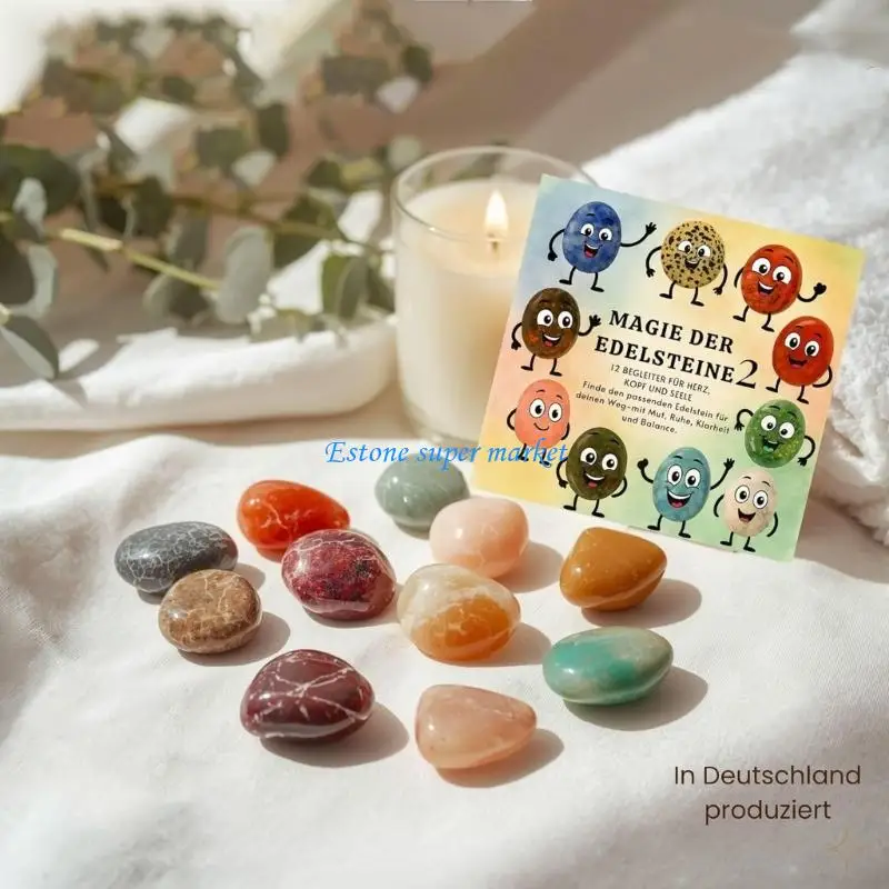 مجموعة هدايا 090B 12x من الأحجار الكريمة المحظوظة مع دليل وحقيبة تخزين للأطفال الذين يصنعون الهدايا