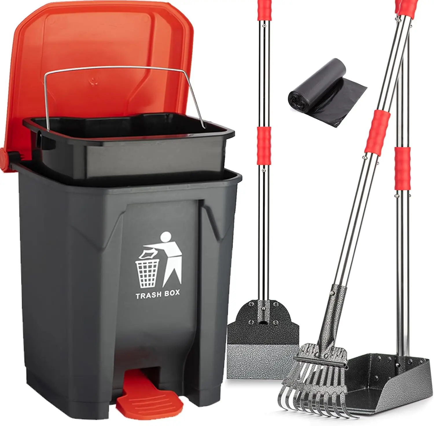 

Dog Pooper Scooper Set with Removable Bucket and Waste Bags for Large & Small Dogs