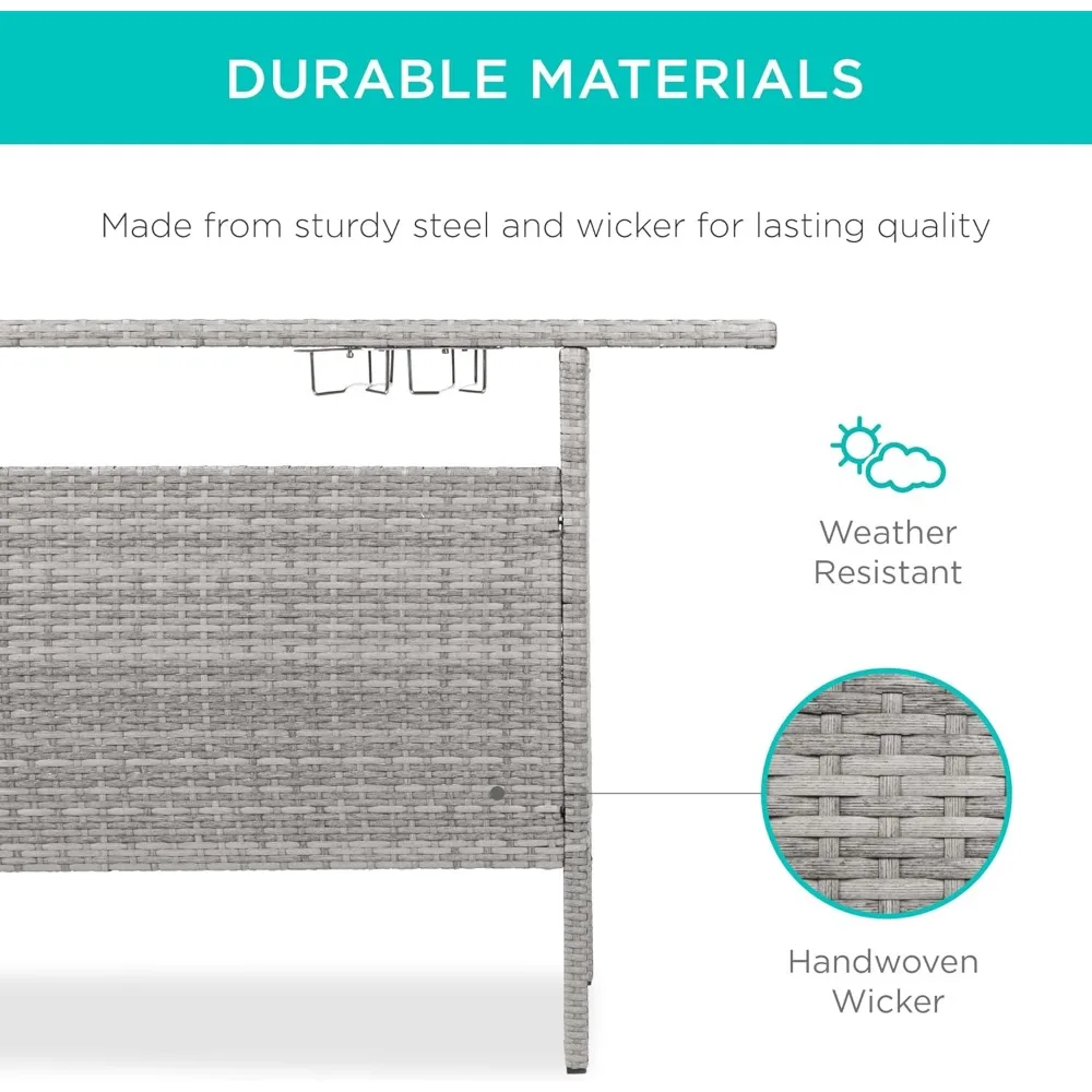 أفضل منتجات الاختيار في الفناء الخارجي، طاولة بار من الخيزران، أثاث الفناء الخلفي مع رفين فولاذيين ومجموعتين من القضبان - رمادي #3