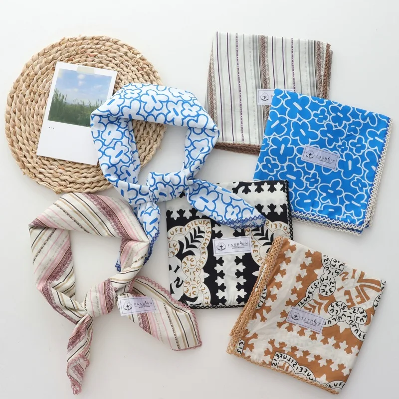 

French Retro 100% Cotton Floral Small Square Towel Women 2025 New Scarf Decoration Series Neck Scarf Headcloth Headband