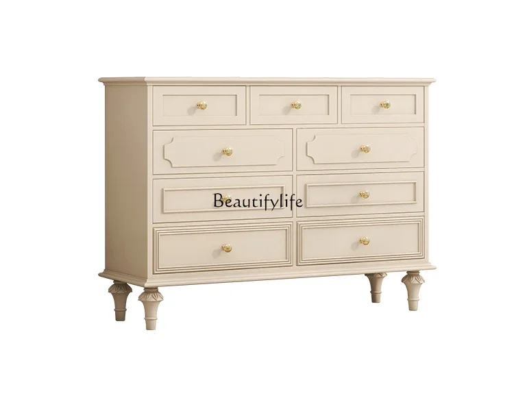 

French Cream Style Living Room Bucket Cabinet Solid Wood Nine Bucket Cabinet Wall Storage CabinetL