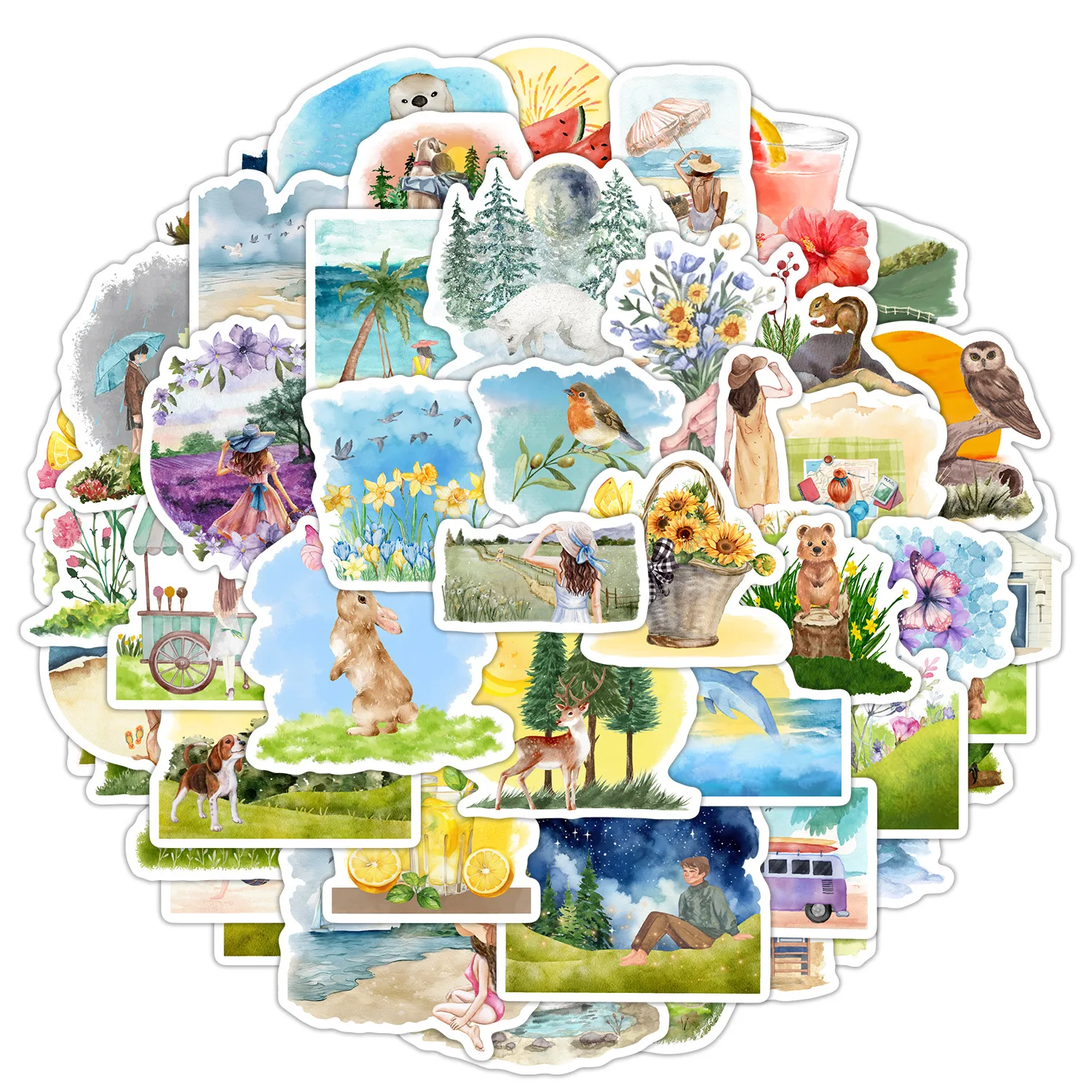 

10/50PCS Watercolor Spring Doodle Stickers Cartoon Cute Fun Personal Decoration Suitcase Scrapbook Notebook Decal Kids Toy Gift