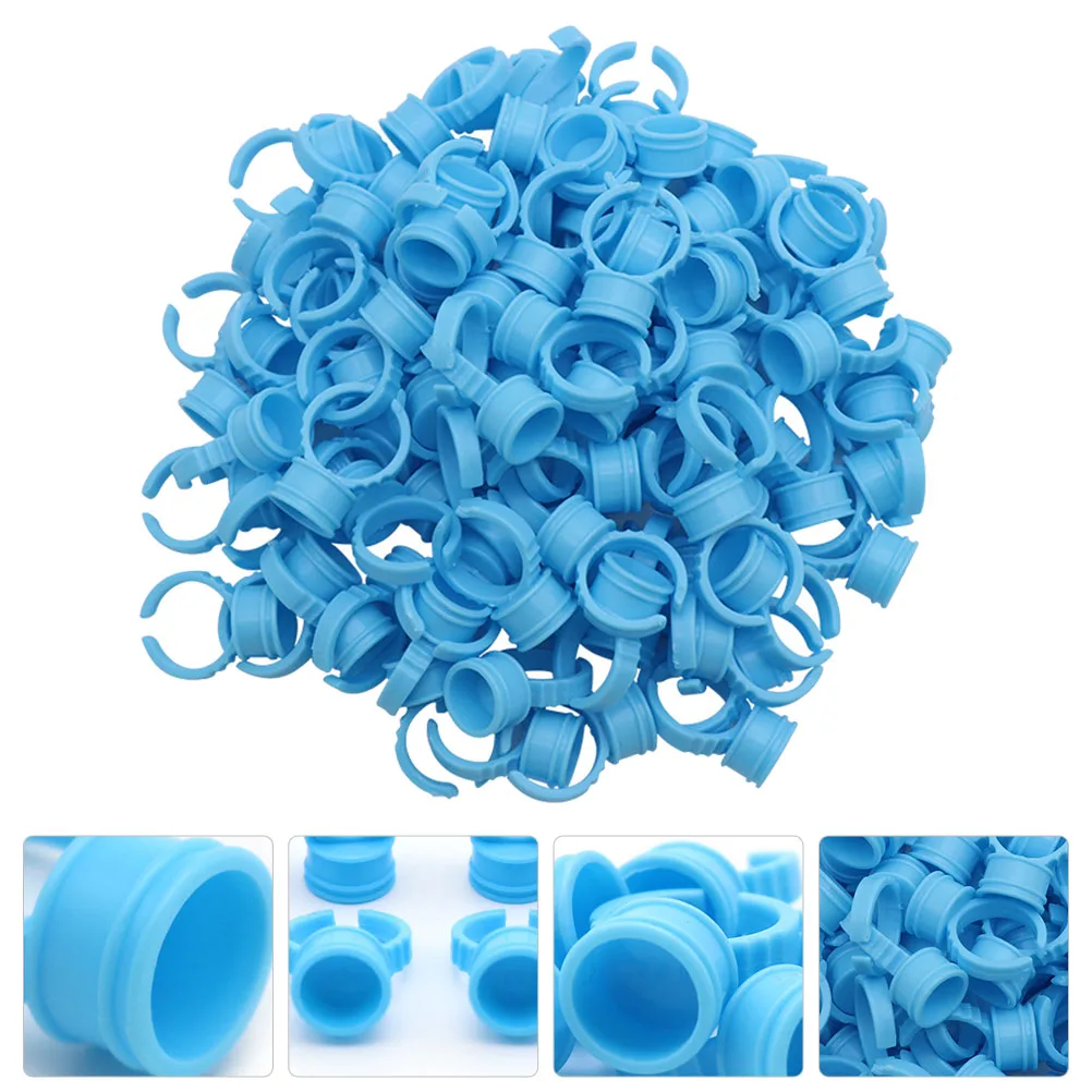 

200pcs Tattoo Eyelash Ring Cup Plastic Blue Pigment Ink Accessories Embroidered Makeup Rigs Grafting Safe Healthy Adjustable