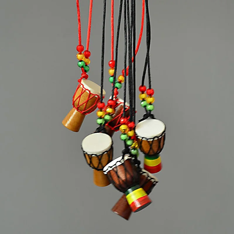 1pc Handcrafted African Drum Necklace Key Pendant Percussion Musical Instrument Tambourine Creative Jewelry For Women And Girls