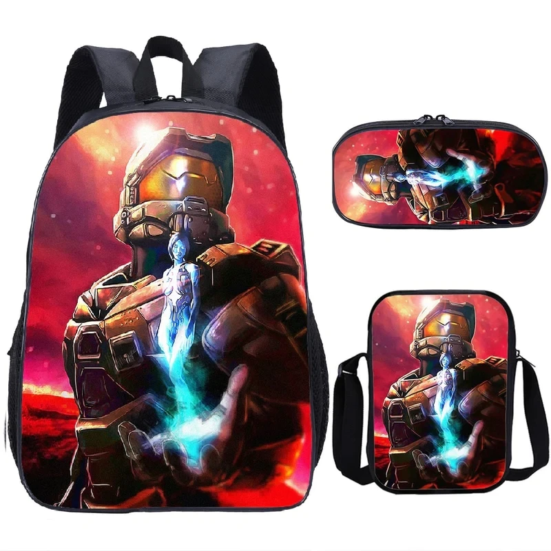 Game Halo Schoolbag Travel Backpack Shoulder Bag Pencil Case set for Kids Students