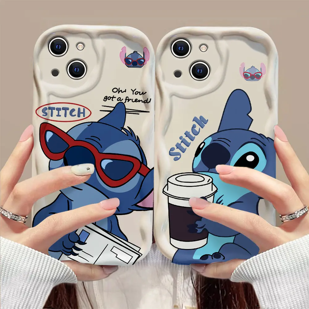 Cute Anime Surprise Stitch 3D Wave Case For iPhone 15 14 13 12 11 Pro Max Mini X XR XSMAX 8 7 6S Plus Soft Silicone Cover