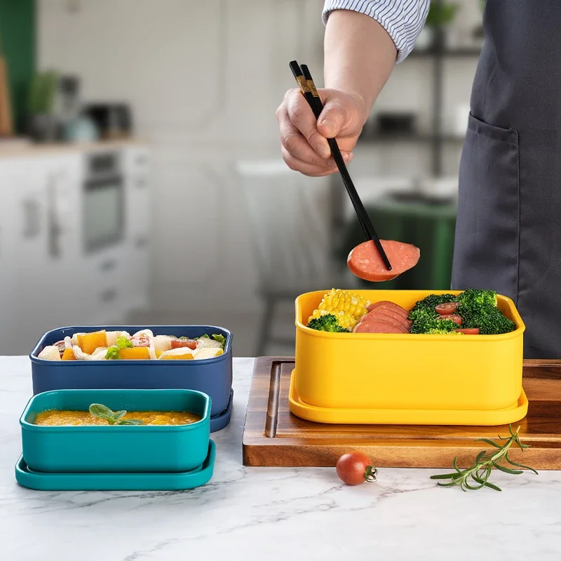 New Portable Silicone Lunch Bento Box Children School Rectangle Reusable Fruit Food Storage Container Picnic Kitchen Accessories