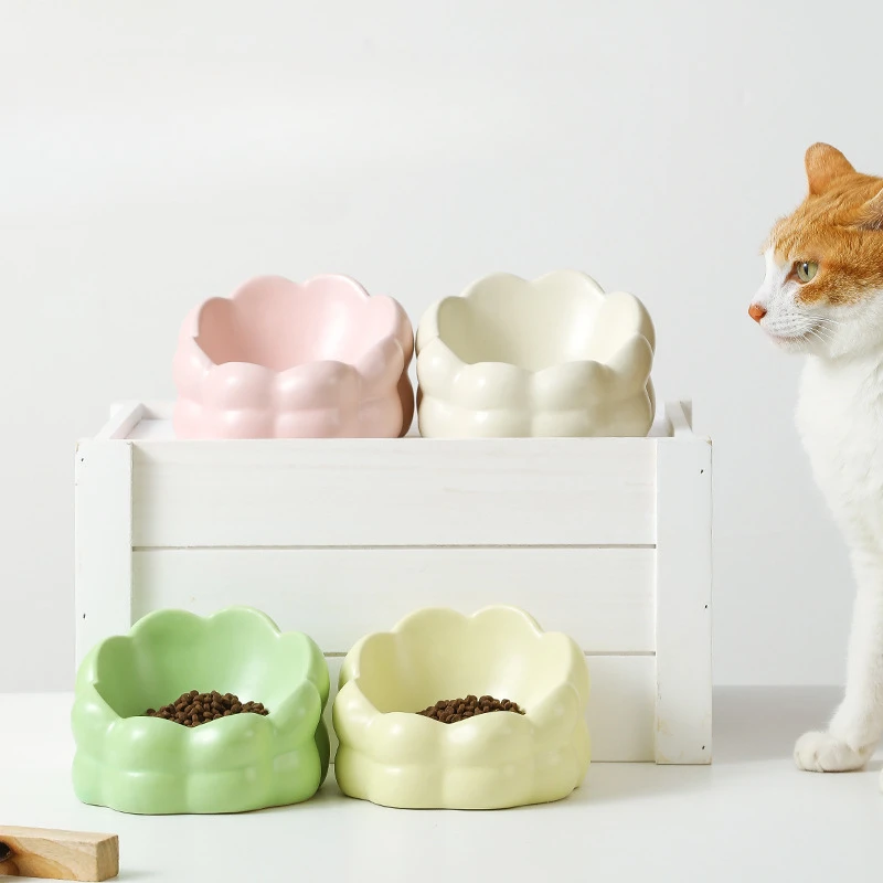 Cat Bowl Pet Ceramic Water Bowl Small Dogs Food Feeder Flower Shaped