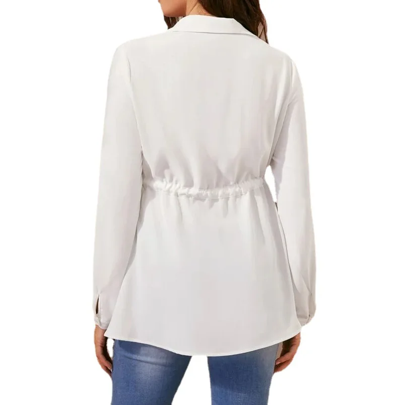 Roupas de maternidade cor pura solta respirável conforto camisa elegante simples elegante topo para mulheres grávidas blusa
