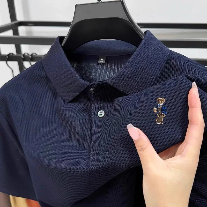 Summer high-quality cotton short sleeved men's polo shirt fashion brand teddy bear embroidery golf business casual T-shirt
