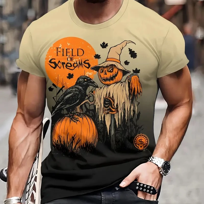 

Halloween T Shirt For Men Horror Pumpkin 3D Print Short Sleeve Tops Casual O-neck Tees Men's Clothes Oversized T-Shirt Pullover