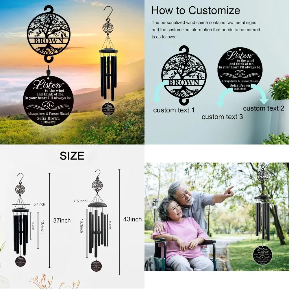 

Personalized 37" Memorial Wind Chimes - Bereavement Gifts for Loss, Honoring Loved Ones with Custom Chimes