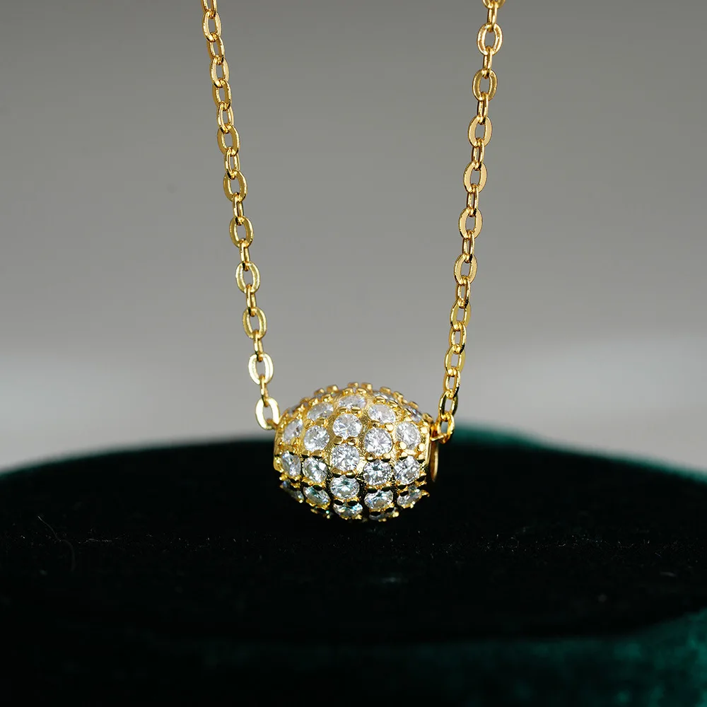 Luxury 100% Real 18k Gold Women's Passepartout Transfer Beads Classic Moissanite Diamond Pendant Necklace