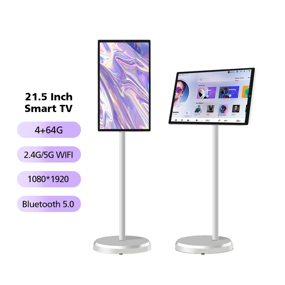 Водонепроницаемый портативный смарт-телевизор с сенсорным экраном, Android-дисплей, перезаряжаемый ЖК-телевизор на подставке с колесами
