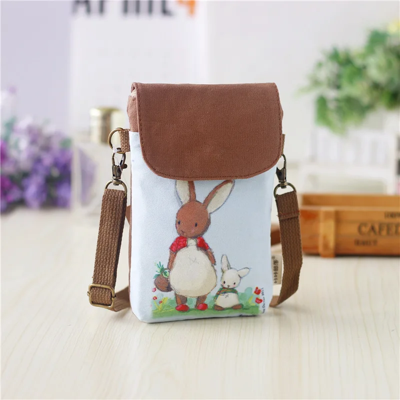 Canvas Women\'s Cotton Cartoon Shoulder Cross-body Bag Brands 2024 Ladies Handbag Female Small Phone Purse Money Pouch for Girls