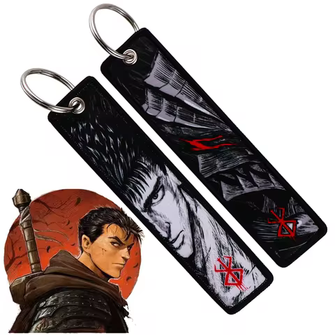 Japanese Anime 1997 Berserk Character Double Sided Embroidery Keychain Pendant Car Keyring Jewelry Accessories Prop Fans Gift