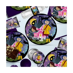 Coraline Cartoon Movie Theme Spooky Party Decoration Baby Shower Decorations Disposable Sticker Balloon Cake Decoration