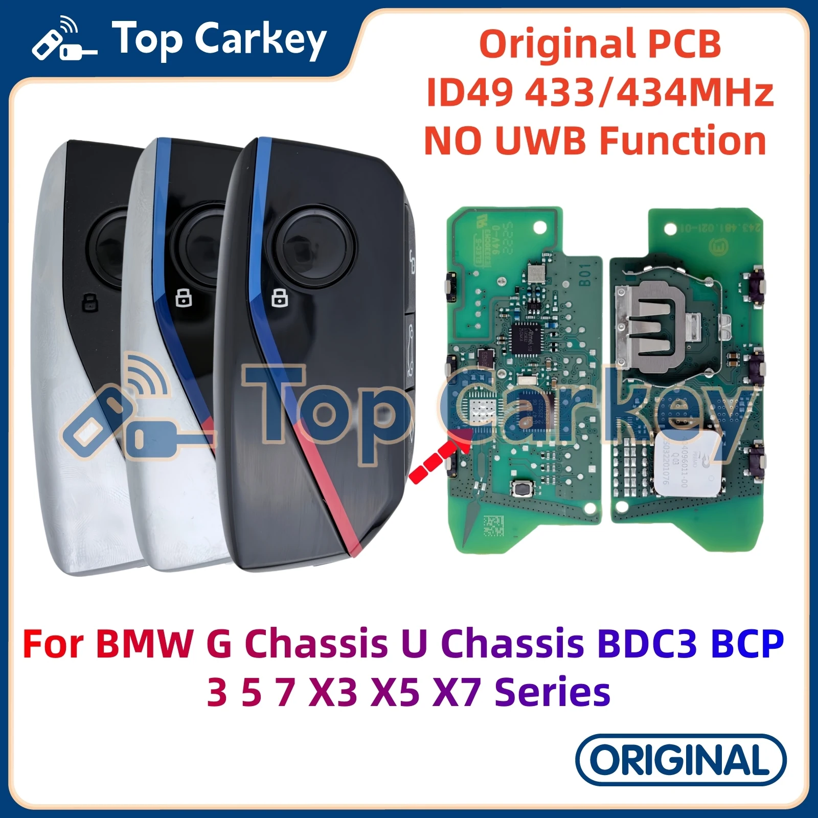 TopCarkey Original PCB ID49 433-434MHz CG without UWB Function for BMW G Chassis U Chassis BDC3 BCP 3 5 6 7 X1 X3 X5 X7 Series
