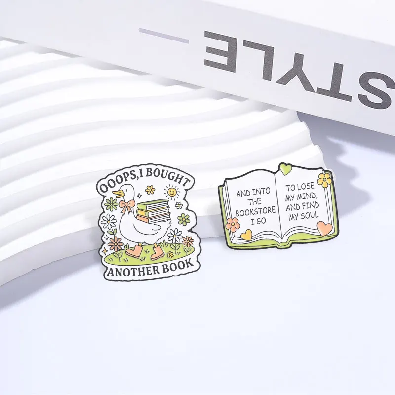 I Bought Another Book Duck Enamel Pin Into The Bookstore I Go To Lose My Mind Find My Soul Book Brooch Bag Lapel Decoration Gift