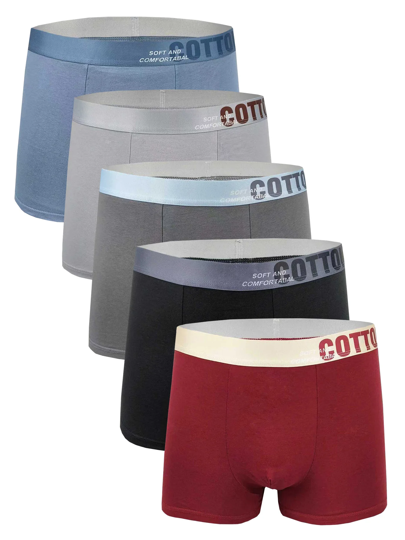 

5 шт. пятицветные комбинированные мужские шорты-боксеры для повседневных видов спорта, эластичные, удобные и воздухопроницаемые.