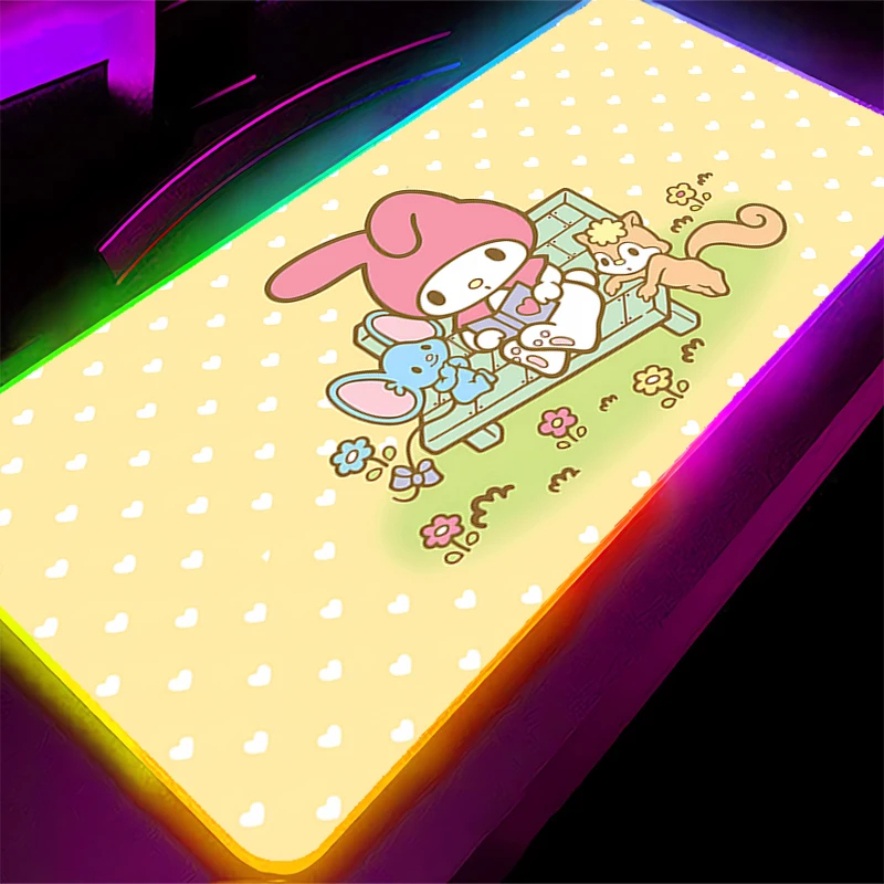 لوحة ماوس LED XXL My Melody Anime Gamer Computer RGB Mousepad ملحقات الألعاب مكتب الكمبيوتر المحمول اللوحي Varmilo لوحة المفاتيح الخلفية