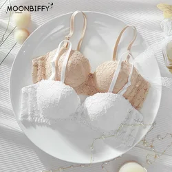 Thickened Underwear Women's Small Breasts Gather Together with Steel Rings Shaped Upper Support A Cup Flat Bra Double Bralette