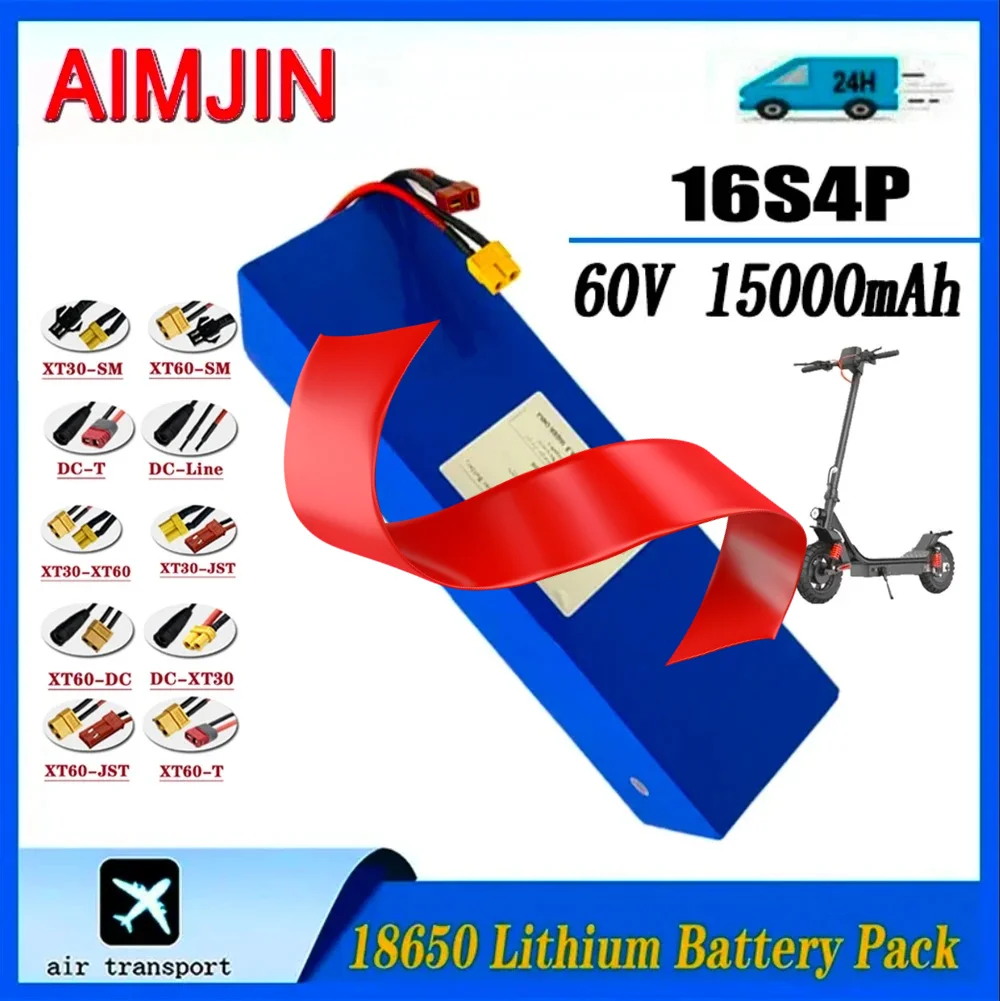 

18650 Lithium 16s4p Battery Pack 60V battery with BMS for Motorcycle, Scooter, Bicycle 2000W Motor 15000mAH