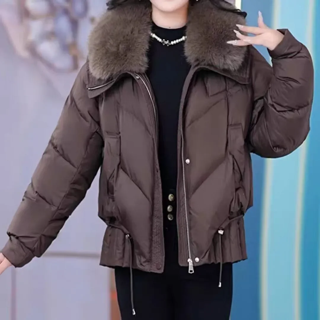 

2026 зимняя новая короткая пуховая куртка с хлопковой подкладкой, женское пальто, модное свободное шикарное хлопковое пальто, теплая парка с шерстяным воротником
