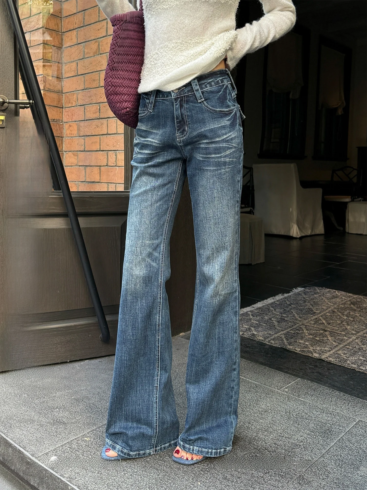 

Vintage Washed Mustache Flared Jeans Women's New 2026 Qiang Wen Supermodel Blue Jeans Cotton Stretchy Daily Wear