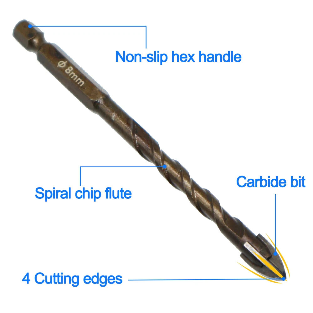 3-12mm Cross Hex Tile Drill Bits Set for Glass Ceramic Concrete Hole Opener Brick Hard Alloy Triangle Bit Tool Kit