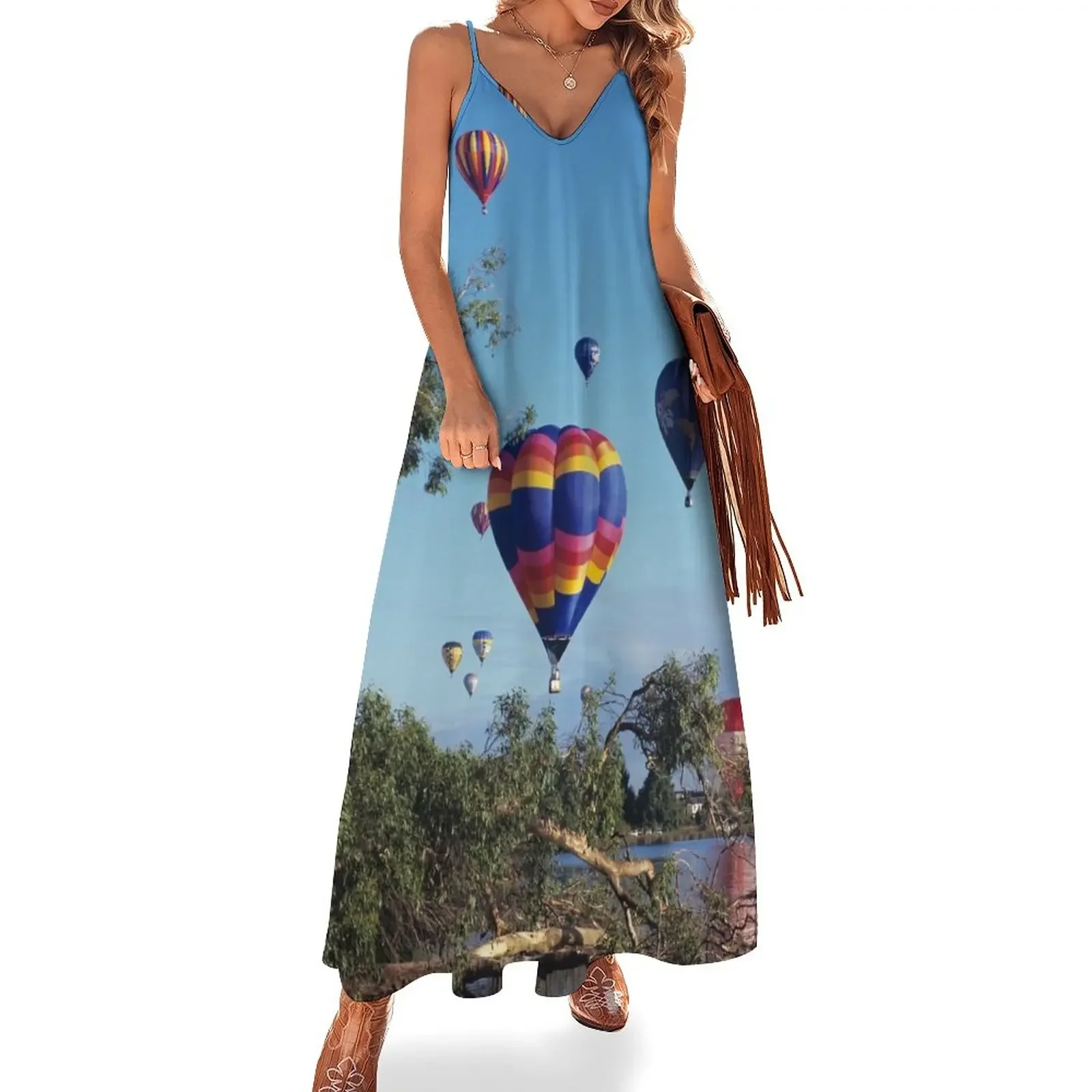 

Hot air balloon scene Sleeveless Dress summer dress woman 2025 Women's summer skirt dress party night