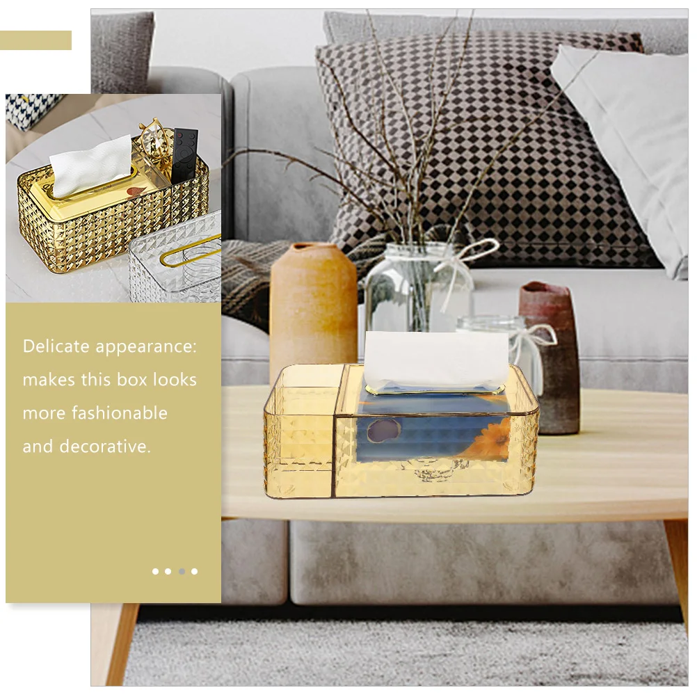

Luxury Gold Plated Desktop Tissue Box Transparent Large Capacity Compartment Storage Non-Slip Napkin Holder Decorative For Home
