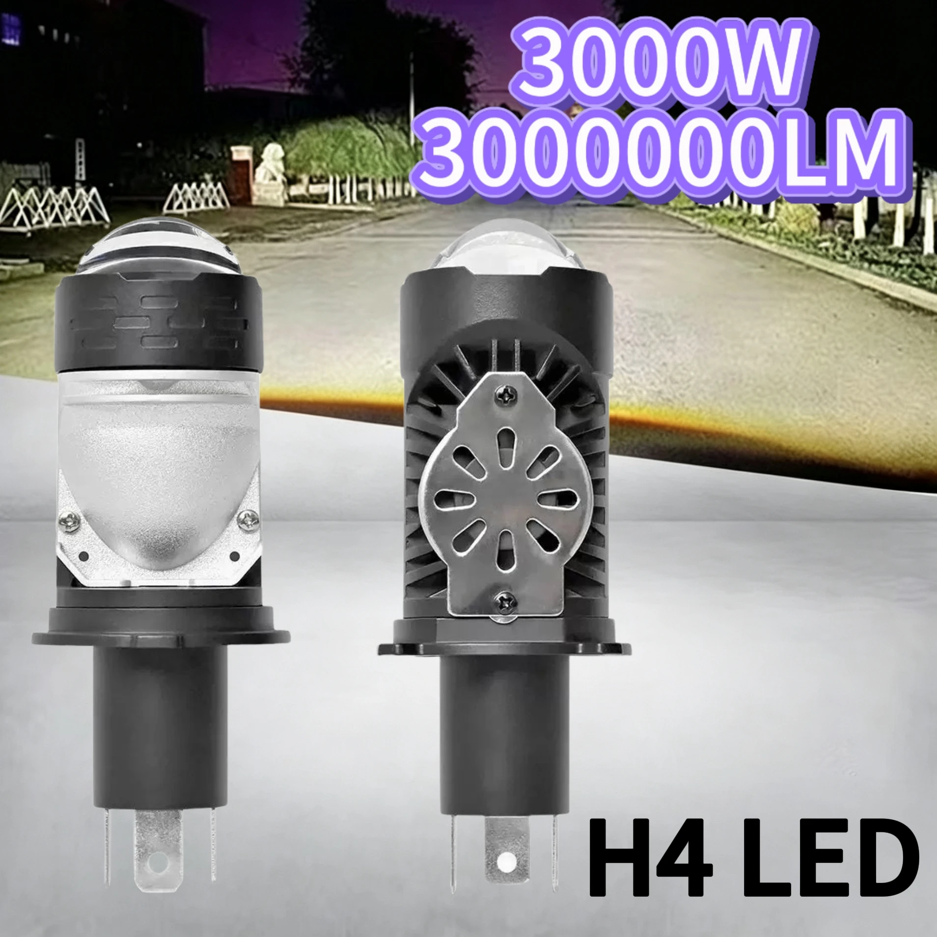 Мощные светодиодные лампы H4/BA20D для фар с проекционной линзой, Canbus, 3000 Вт, 3000000 лм, 6500K, суперяркие, для автомобиля/мотоцикла