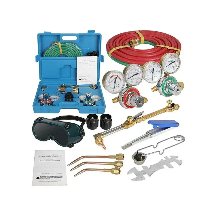 O x y g e n & Acetylene Gas Cutting Torch and Welding Kit with Two Hose,Regulator Gauges,Storage Case