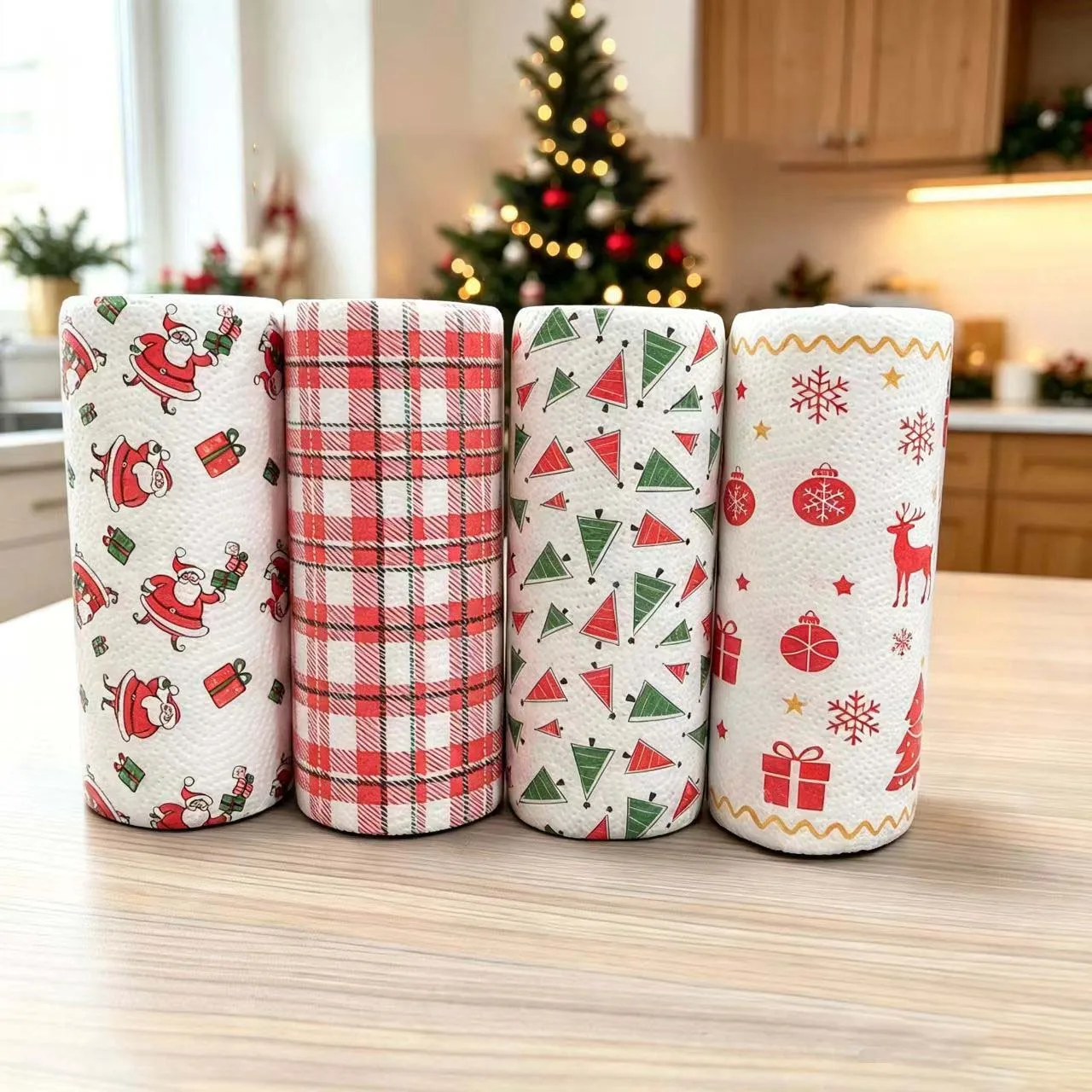 Christmas Kitchen Paper Towels Thick 3 Ply Disposable Cleaning Roll Strong Absorbent Wet And Dry Household Tissue Roll