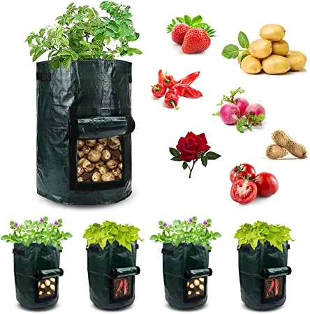 7/10 Gallon Potato Grow Bag with Flap and Handle PE Vegetable Thickened Growing Bag Vegetable Onion Plant Bag Outdoor Garden Pot