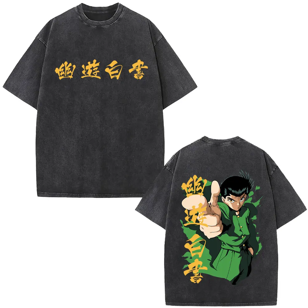 

Washed Vintage Anime YuYu Hakusho Urameshi Yuusuke Graphic T Shirts Men Women Fashion Oversized T-shirt Male Casual Streetwear