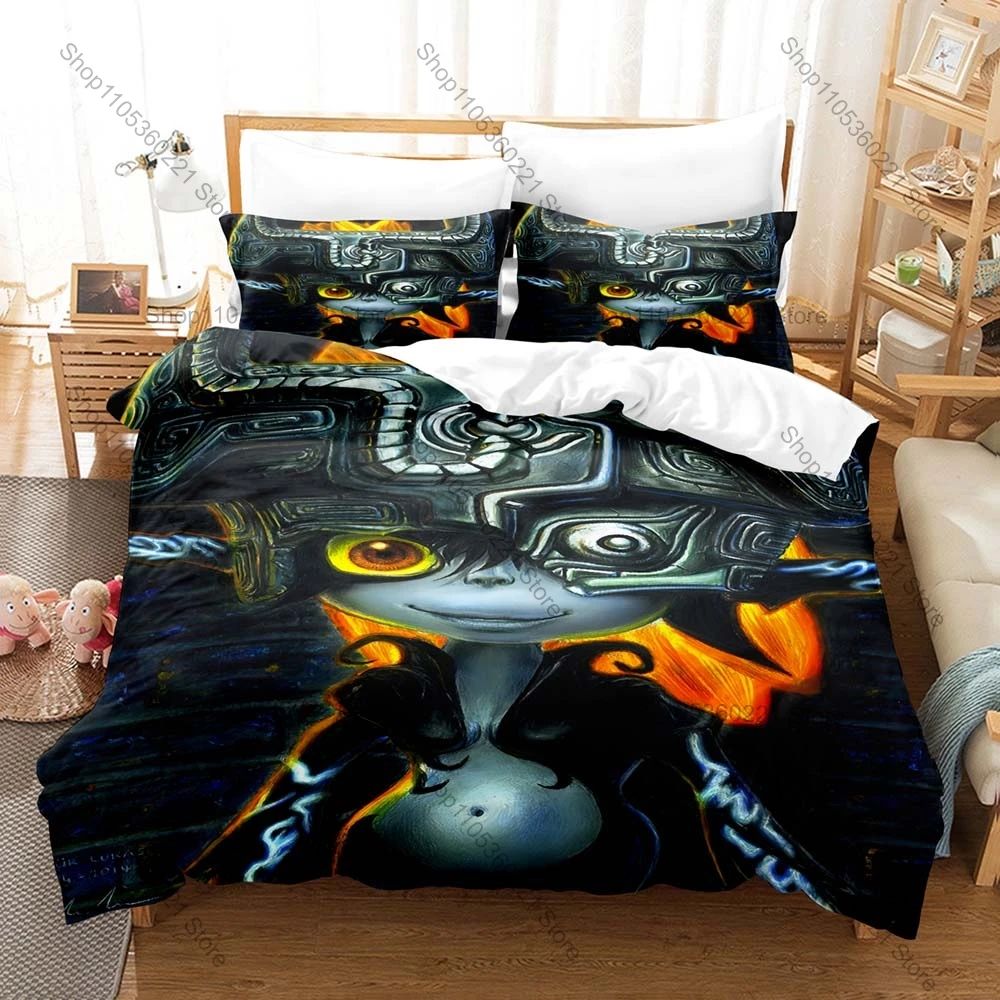 Juego de cama Game Chibi Midna, 3 uds., funda de edredón y funda de almohada, juego de ropa de cama de dibujos animados, decoración de dormitorio para fanáticos del juego, regalo