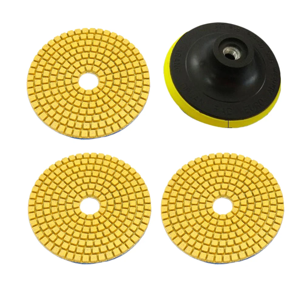 3Pcs 4 Inches 50 Grits Wet/Dry Diamond Polishing Pads with Backer Pad with Stick Pad for Granite Stone Marble (Random Color)