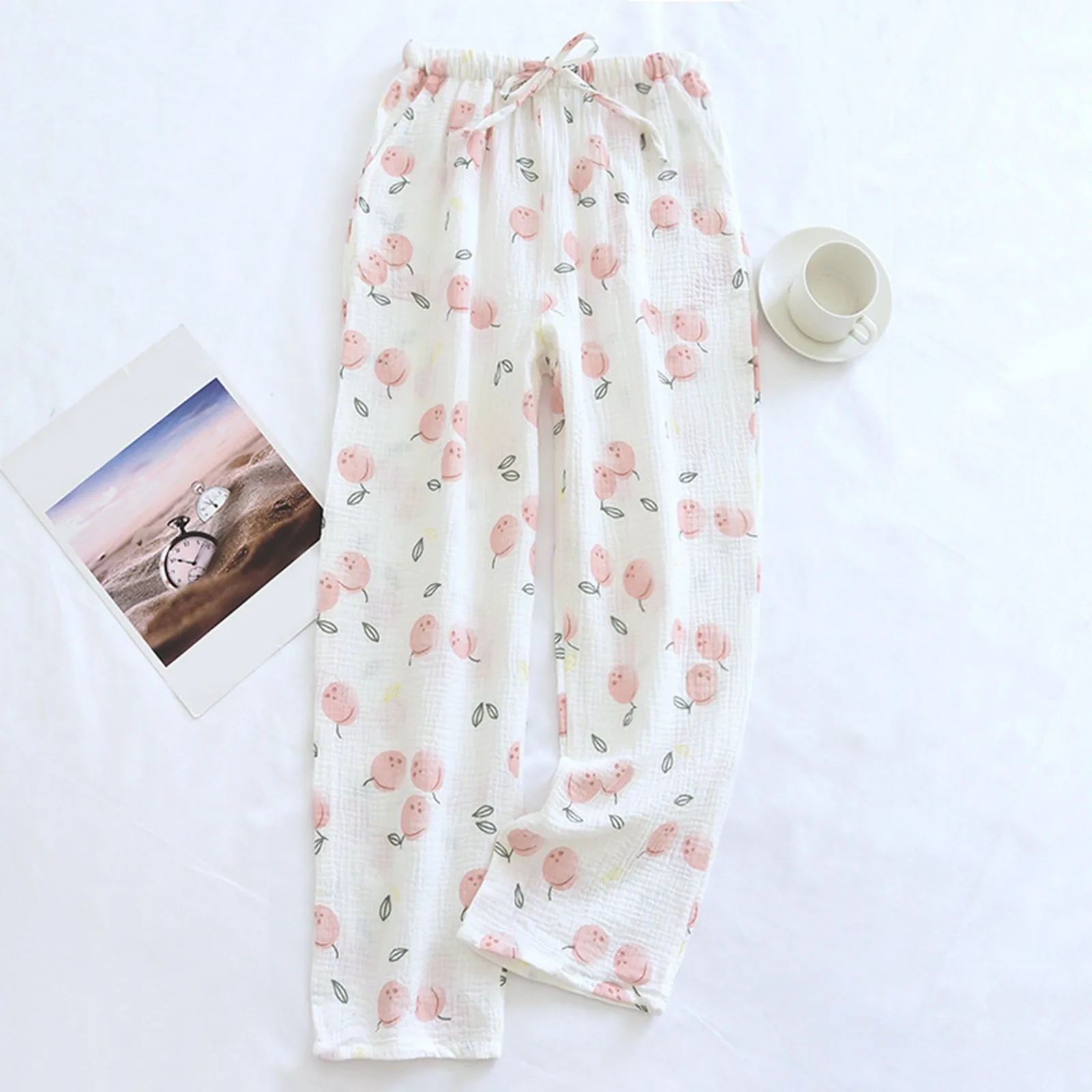 New Cotton Simple Comfortable Loose Home Pajamas Pants for Women Multicolored Flower with Side Pockets Cute Sleepwear Pants