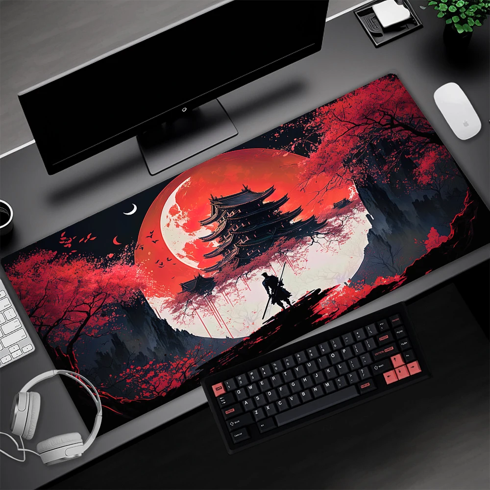 Estilo japonês Samurai Mouse Pad, almofadas de borracha antiderrapantes, tapete preto do rato, paisagens, Dropshipping, nomes, 120x60cm