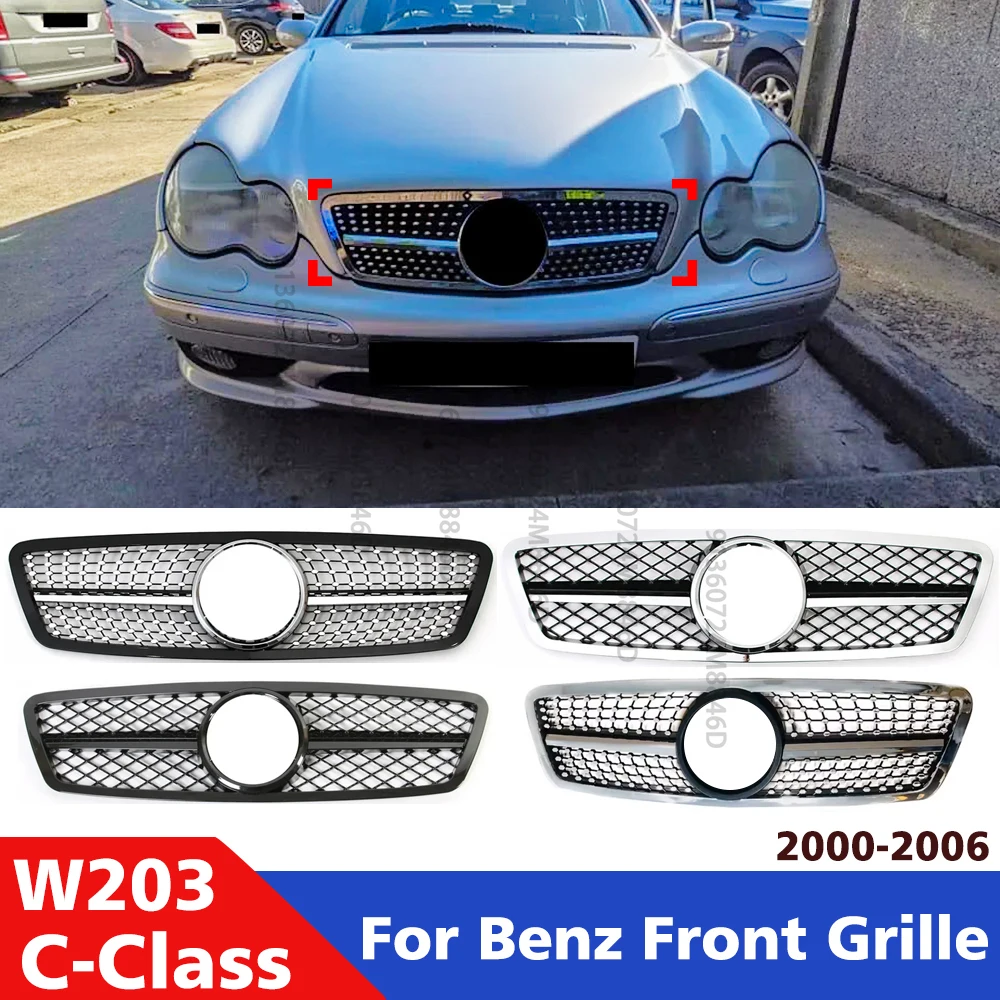 

Хромированная серебряная ромбовидная сетка Racing Grille для Mercedes Benz C200 C240 C280 W203 2000-2006, модификация решетки автоматического бампера